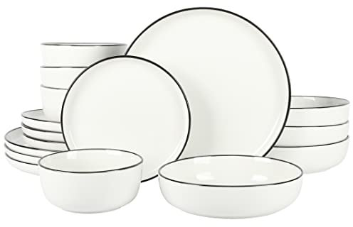 Gibson Home - Vajilla de Porcelana de 16 Piezas con Borde Negro