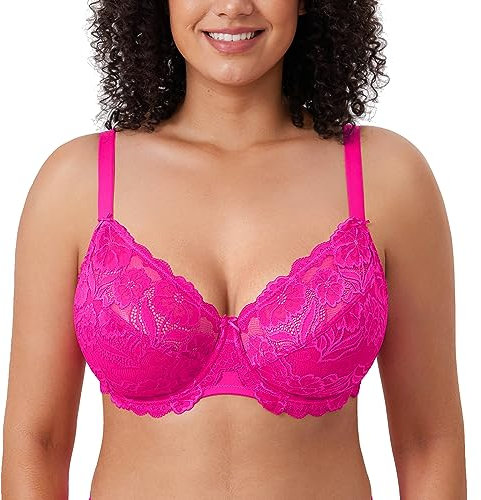 DELIMIRA Femme Soutien Gorge Grande Taille en Dentelle avec Armature sans Rembourré Rose Pailleté 105K