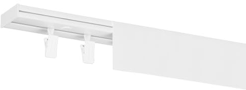RENA Vorhangschiene 1-Läufig Gardinenschiene aus Kunststoff Vorhang-Deckenschiene mit Abdeckung und Klammern Gardinenleiste Gardinenstange Gardinen Vorhänge für Deckenmontage Weiß 120cm