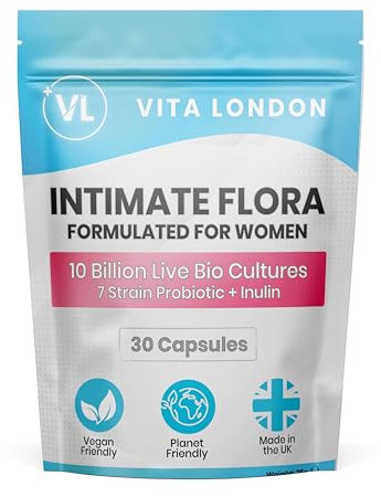 Intimate Flora Probiotics for Women | 10 Billion Live Bio Cultures | 7 Strain Probiotic + Inulin | 30 Capsules (Not Tablet, Gummies or Powder) | Vegan, Made in UK