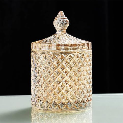 YILUSHENGHUA Colorful Glass Jar With Lid,Candy Dish,Candy Cookie Jars,Jewelry Box,Buffet Jars Biscuit Containers Food Storage,Decorative Jar(Large-Amber)