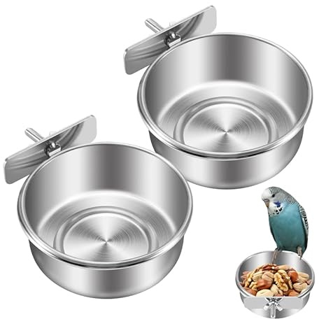 2 Stück Edelstahl Vogelnapf, Wellensittich Futternapf Wasserspender, Vogelnapf zum Aufhängen, Vogelkäfig Trinknapf für Vögel, Futterschale Näpfe für Vogelkäfig, Edelstahl Futter Wasserspender