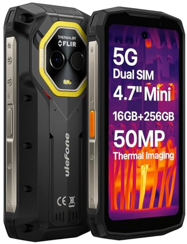 Ulefone Armor Mini 20T Pro 5G termografi (Lepton 3,5) utomhus smartphone handflata storlek, 16 GB 256 GB, 6 200 mAh batteri trådlös laddning, 50 MP kamera, 4,7 tum HD+, IP68 värmekamera Android 14,