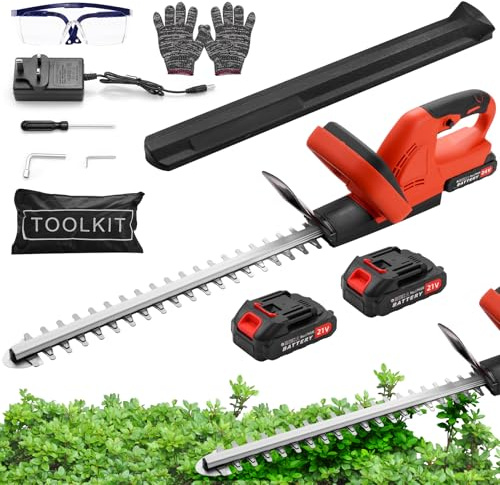 Cordless Hedge Trimmer 21V, Hedge trimmer Cordless with Battery and Charger, Lightweight Electric Hedge Cutter, 51cm Dual Action Cutting Blade, for Trimming Hedges, Shrubs and Border Plants