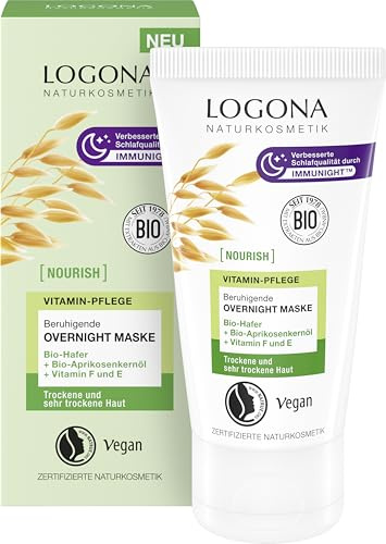 LOGONA Naturkosmetik NOURISH Beruhigende Overnight Maske - 50ml - Gesichtsmaske mit Immunight für die Nacht - Für trockene Haut