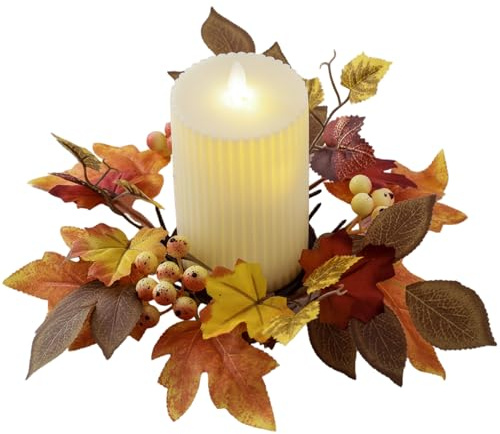 Anelli per candele autunnali 9.8 Anelli per candele con foglie di acero artificiali Ghirlande con piccole ghirlande autunnali con bacche per decorazioni centrotavola per la tavola di Halloween del R