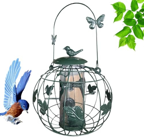 Mangeoire à oiseaux à suspendre pour l'extérieur - Mangeoire tubulaire avec protection contre la pluie - Mangeoire pour oiseaux avec grille contre les écureuils - Pour observation des oiseaux