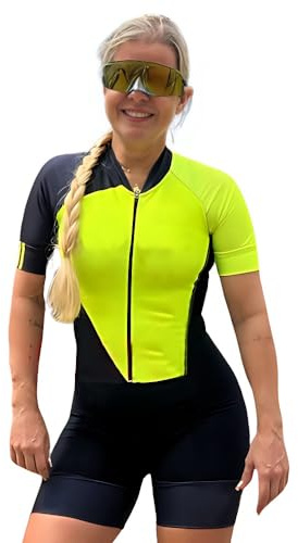 Triathlon kroppsdräkt för kvinnor kortärmad damdräkt cykling bodysuit, flerfärgad, S