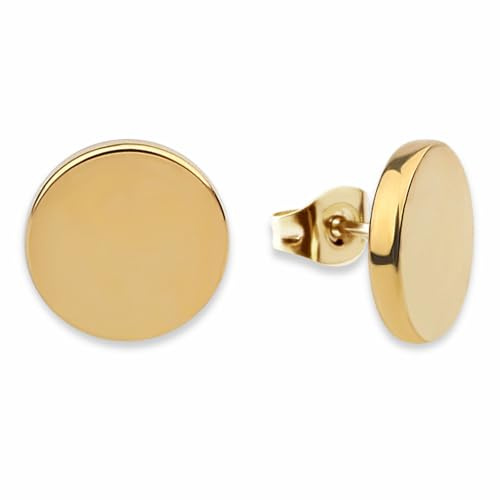 Orecchini dorati rotondi da donna – Impermeabili | Orecchini a bottone in acciaio inox con placca | Design minimalista con placcatura in oro 18 carati