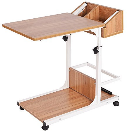 soges Beistelltisch Pflegetisch Hochverstellbarer Computertisch Laptoptisch PC Notebook Tisch Laptopständer Notebookständer mit Rollen und Stauraum für kleinen Artikeln,Oak