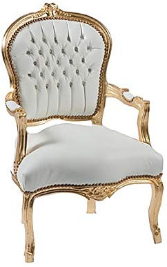 arterameeferro Sessel Barock Luis Blatt Gold Kunstleder Weiß Luxury