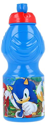Stor Bouteille en plastique originale Sega Sonic pour enfants 400 ml sans BPA et bouchon anti-goutte, bande antidérapante et forme ergonomique.