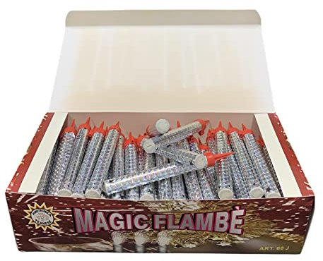 100 CANDELINE MAGIC FLAMBE PARTY TORTA 12Cm categoria F1 (USO INTERNO ED ESTERNO) Teanese