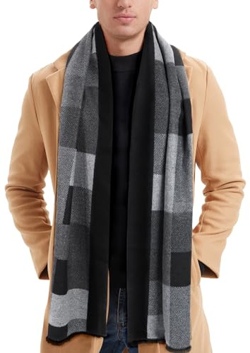 ECOMBOS Mens Scarf - Winter Scarf for Men Tartan Warm Plaid Long Scarves Classical Cashmere-like Knitted Scarf Shawl Neck Wrap