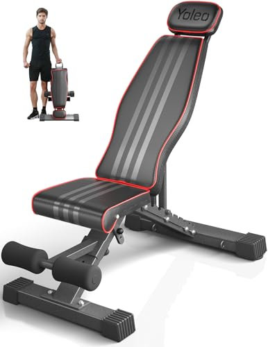 YOLEO 300kg Klappbare Hantelbank Multifunktion mit Erweiterte Rücken und Kopf und Wirbelsäulenstütze, Training Fitness Bank Bauchtrainer Schrägbank mit 10-Fach Verstellbarer Rückenlehne