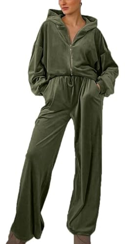 CRITOR Tuta da Donna in Velluto a Due Pezzi Felpa in Velluto a Maniche Lunghe con Zip Pantaloni Sportivi Tute da Jogging Abiti
