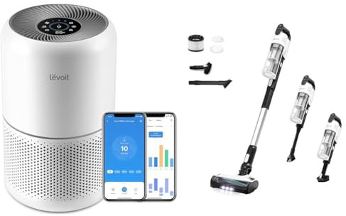 LEVOIT Core 300S Smart Luftreiniger mit Sensor und H13 HEPA Luftfilter für Allergiker + LEVOIT Akku Staubsauger mit Tierhaardüse, Anti-Haar-Verwicklung, max 50min Laufzeit