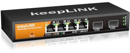 keepLiNK 6 Port 2.5G Smart Web Managed Switch, 4 x 2.5G Base-T Ports, 2 x 10G SFP+ Slots, Support Static Link Aggregation, QoS/VLAN/IGMP, Metal Fanless Multi-Gig Network Ethernet Switch