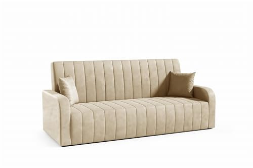 LIKMA Beige Vielseitiges 3-Sitzer 214 cm Sofa mit Schlaffunktion und Bettkasten Otto - Velvet Schlafcouch - Moderne Wohnzimmer Couch - Sofa mit Bettfunktion - Schlafsofa, Stoff: Jasmine 22