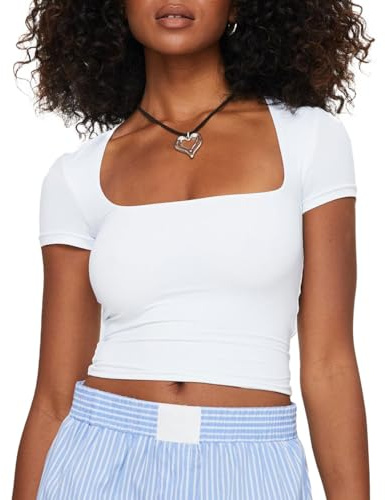 EMOTTOS Femme Y2k Slim Tops, Tops d'été Sexy Square Neck Sleeveless Vest Tops, Camisole Slim Fit Off-Shoulder Crop Top(Blanc-XL)