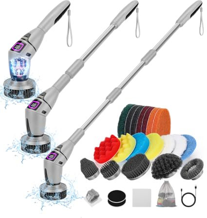 WADEO Spazzola Elettrica Rotante, [19 Testine Sostituibili] [Schermo LED Più Grande] [Funzione Vocale Intelligente] Spazzola con impugnatura regolabile per Bagno, Cucina, Auto