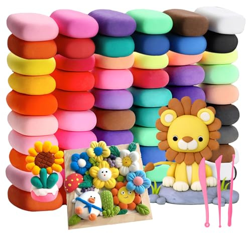 AROMUJOY Arcilla Polimerica Secado al Aire, 60 Colores Plastilina Arcilla para Modelar de Secado al Aire, Pasta Modelar Ultraligero con 3 Herramientas Plastilina para Niños y Niñas de 3 a 12 Años