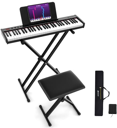 Maxmass 61 Key Digital Piano, Semi Weighted Electric Keyboard with Stand, Stool, MIDI/Audio Interface, Sustain Pedal, Portable Electric Piano Keyboard for Beginner Adults Kids (86x21x6.5cm)