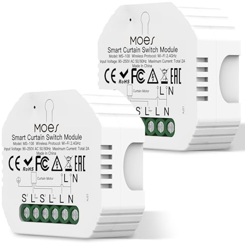 MOES Tuya WiFi - Set di 2 interruttori per tapparelle, timer per tapparelle, compatibile con Alexa Google Assistant, MOES/Tuya/Smart Life