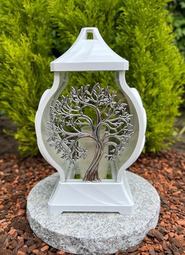 Lanterne funéraire avec motif arbre - 29,5 cm de hauteur - Bougie funéraire - Lanterne de jardin avec bougie sans socle