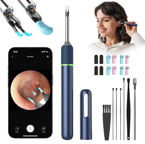 Otoscopio Limpiador de Oídos, 1920P Camara Endoscopio, 3,2mm WiFi Limpiador Oidos Adultos, IP67 Impermeable Otoscopio Profesional con Orejeras y Pinzas para Eliminación de Cerumen para iOS y Android