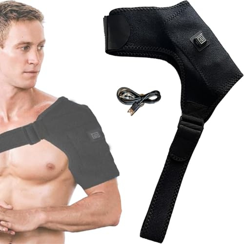 Huayeex Soporte de hombro con calor – Masajeador de hombro con enchufe USB con 3 ajustes de calor ajustables – envoltura de hombro, almohadilla térmica para mujeres, hombres, mamá, papá dolor de