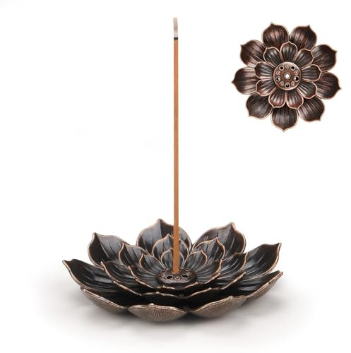 Lotus Portaincenso Porta,2 Pezzi Porta Bastoncini di Incenso Loto Bastoncini di Incenso Ottone Bruciatore Lotus Censer 6 Fori Bruciatore di Incenso con Raccoglicenere