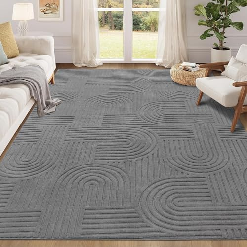 Enyhom Wohnzimmer Teppich, 140 x 200 cm Kurzflor Flauschig Wohnzimmerteppich 3D Optik Hochwertiger Moderner Pflegeleicht Teppiche rutschfest Teppich für Esszimmer Schlafzimmer Kinderzimmer, Grau
