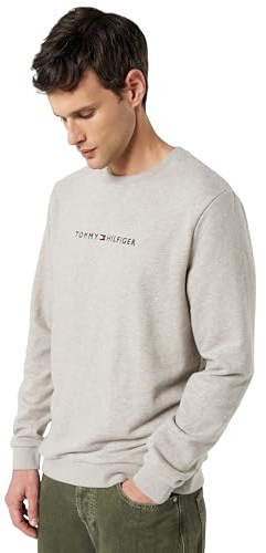 Tommy Hilfiger Herren Sweatshirt Track Top mit Rundhalsausschnitt, Beige (Heathered Pebble), M