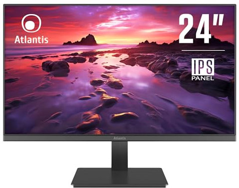 ATLANTIS Monitor 24 pollici, schermo 24 IPS 75Hz, Full HD 1920x1080, VGA HDMI, FreeSync, inclin, risposta 5ms, Contrasto 1000:1, Angolo 178/178, Cavo HDMI 1,5m