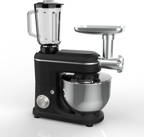 Robot De Cocina Multifuncion 3 en 1, Batidora Amasadora con Función Picadora De Carne y Batidora, 6 Funciones de Regulación y Pulse, kit de Accesorios,8L