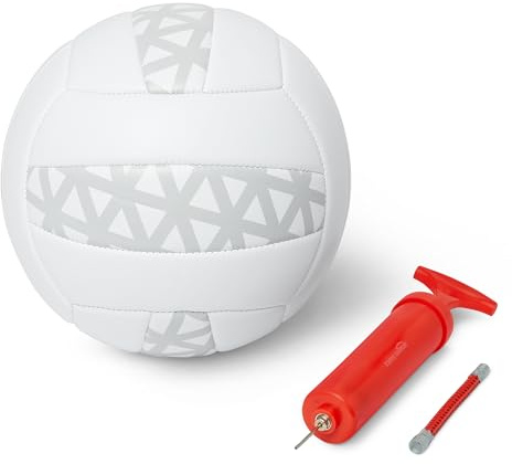 Amazon Basics Size 5 Indoor Outdoor Volleyball with Pump - PVC Leather Training Ball with Reinforced Stitching and Butyl Bladder, White and Grey