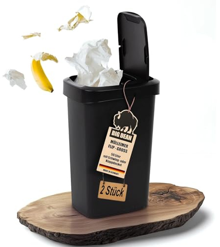 BigDean 2x Mülleimer 50 Liter Schwing & Klappdeckel schwarz Küche