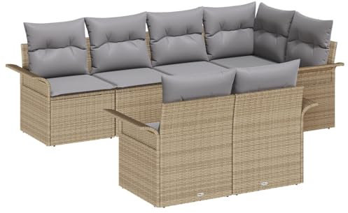 vidaXL Trädgårdsoffset 7 st Beige konstrotting