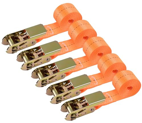 Ouxayapl 5 Stück Spanngurte mit Ratsche,2Mx 25 MM, Zurrgurte mit Ratsche für Auto, Sackkarre, Motorrad, Gepäck, Camping, Transport - Belastbarkeit 800kg-Robust & Wetterfest