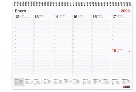 Miquelrius - Basic-Wochenkalender 2026, Tischplaner, A3 (420 x 296 mm), mit Notizfeld, Wochenansicht, Doppelspiralbindung, Spanisch