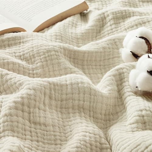 BEDSURE Musselin Decke 100% Baumwolldecke - Tagesdecke, Beige, 150x200 cm