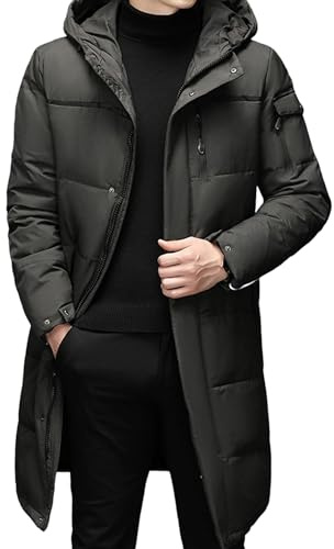 Herr Vinterparkas Lång Vinterjacka Huvad Tjockare Isolerad Dunparkas Varm Puffig Vindjacka Täckjacka Grön Medium