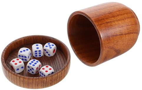 Mikikit Vaso de Dados de Madera Maciza con 5 Dados para Adultos, Tamaño Estándar, Accesorio para Juegos de Bar y Ktv, Copa Agitadora Multifuncional para Entretenimiento y Mesa, Set de 1