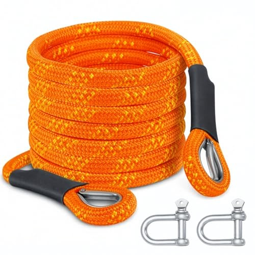 GREENSAPPIRE Tow Rope Heavy Duty Tow Belt Strap Rope with 2 U-Shaped Hooks and Storage Bag Reflective Strip Design for Trucks SUV UTV ATV Tractor Car for JEEP Orange (4.5M)