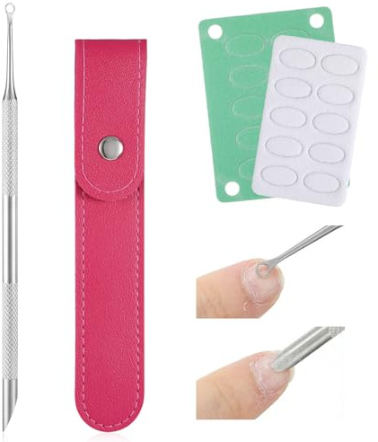 Thinp 2-In-1 Cuticle Pusher, Dual Ended Nail Cuticle Remover Stainless Steel Nail Scraper-Cuticle Trimmer Manicure Kit for Pedicure Nails Art, with Self Adhesive Sandpaper & 1p Storage Bags