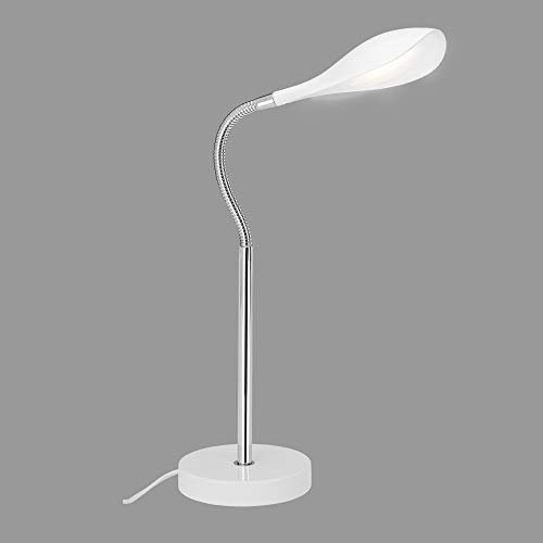 Briloner Leuchten - LED Tischleuchte, Tischlampe inkl. Schnurschalter, inkl. Flexschlauch, 500 Lumen, 3.000 Kelvin, Chrom-weiß