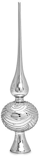 SIKORA SP6 Highlights Christbaumspitze aus Glas mit Glitzer Verzierung 2 Größen, Farbe:Silber, Größe:H ca. 29 cm (für Bäume von ca. 120 bis 170 cm)