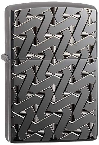 Zippo Sturmfeuerzeug - Geometric Weave, Black Ice, Deep Carve - Nachfüllbar - Wiederverwendbar - Windfestes Design - Geschenkbox - Made in USA