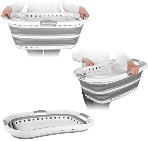 Beldray LA072979GRYEU Cestello per lavanderia, Collapsible Hip Hugger, curvo e sagomato per adattarsi al corpo, cestello facile da piegare, Manici ergonomici a 2 vie antiscivolo, 37 litri, grigi